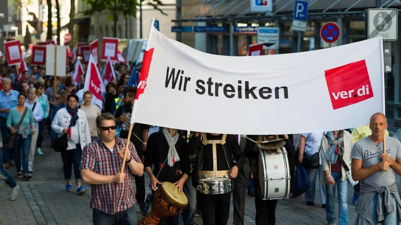 Menschen marschieren mit einem Banner