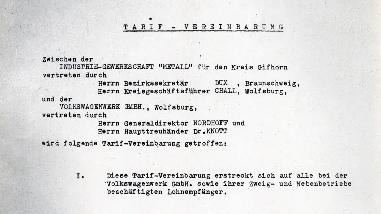 Tarifvereinbarung zwischen IG Metall und Volkswagenwerk GmbH. Diese regelt den Volkswagen Haustarifvertrag f&uuml;r alle Besch&auml;ftigten.